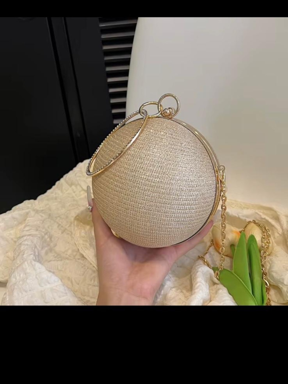 & Other Stories Round Metallic Ring Wristlet Clutch in Rose Gold